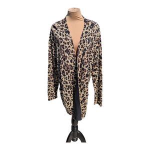 Foxcroft Reversible Cardigan Sweater Women's Size 2X Leopard Print Open Front